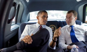 Барак Обама и Дмитрий Медведев в Cadillac One